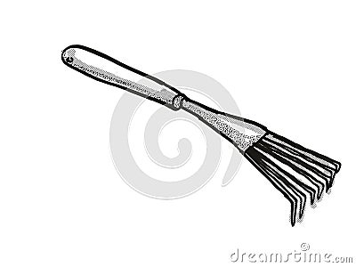 Hand leaf rake Garden Tool Cartoon Retro Drawing Stock Photo