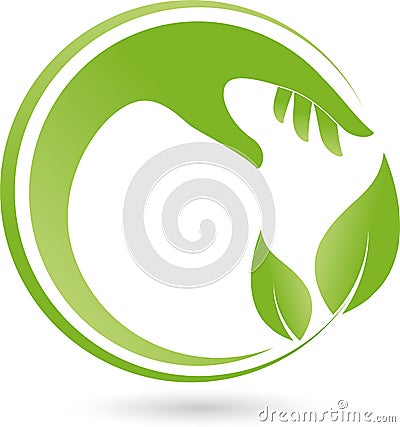 Hand and leaves, naturopath and wellness logo Stock Photo