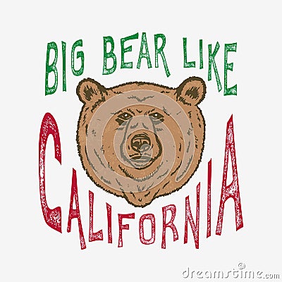 Hand lettered Big Bear like California Vector Illustration