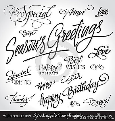 Hand lettered holiday greetings set (vector) Vector Illustration