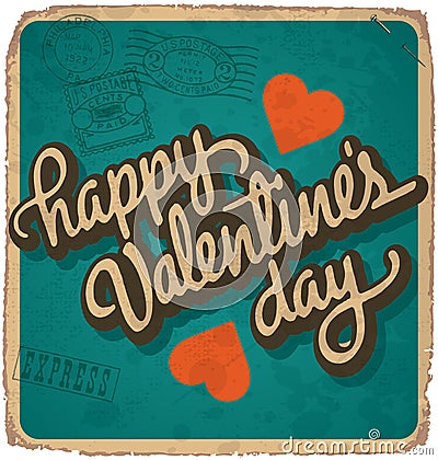 Hand-lettered vintage valentines card (vector) Vector Illustration