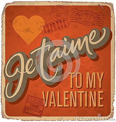 Hand-lettered vintage valentines card (vector) Vector Illustration