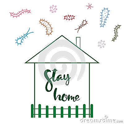 Hand letterin text Stay home on quarantine Vector Illustration