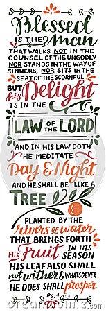Hand lettering with Bible verse Blessed is the man. Psalm Stock Photo