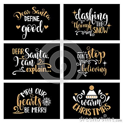 Hand lettering Christmas card collection with joyful quotes Vector Illustration