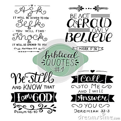 Hand lettering Collection number 1 with 4 Bible verses. Vector Illustration