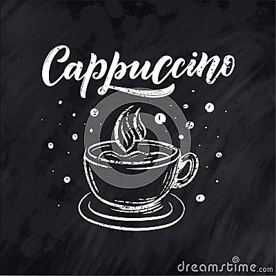 Hand lettering ellement in sketch style for coffee shop or cafe. Hand drawn vintage cartoon design, isolated on background Stock Photo