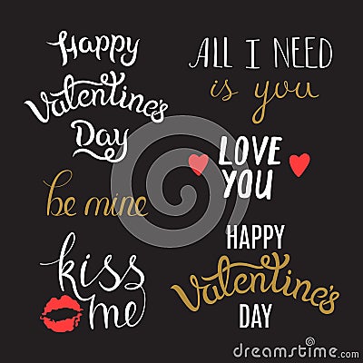 Hand Lettering Phrases on St. Valentine's Day Vector Illustration