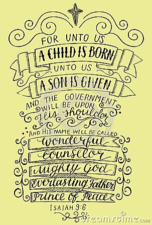 Hand lettering For unto you a child is born. Vector Illustration