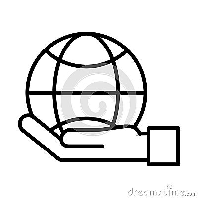 Hand lifting sphere browser line style icon Vector Illustration