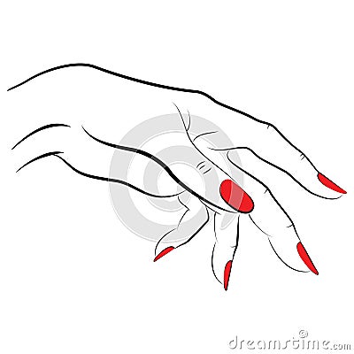 Hand linework manicure with red nails Vector Illustration