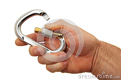 Hand and locking carabiner Stock Photo