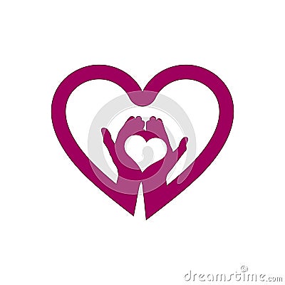 Hand with love in heart icon logo Vector Illustration