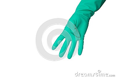 Hand in latex glove showing number four Stock Photo