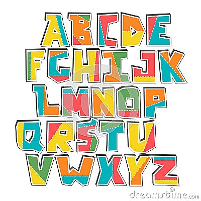 Hand lubberly cut vector colorful alphabet sticker set. Vector Illustration