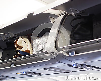 Hand luggage compartments Stock Photo