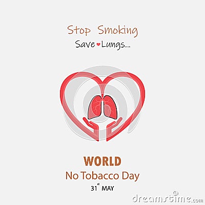 Hand and Lung cute cartoon character.Stop Smoking & Save Lungs v Vector Illustration