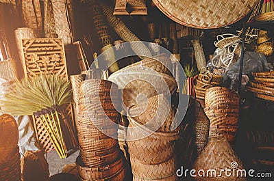 Hand made bamboo basketry appliance Stock Photo