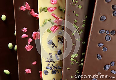 Hand-made chocolate bars (with candied petals) Stock Photo