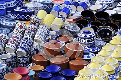 Hand made colourful ceramic pottery. Hand painted pottery. Traditional pottery fair in Pune, India Editorial Stock Photo