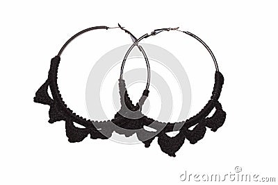 Hand made earing with black wool Stock Photo