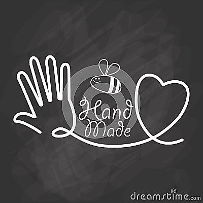 Hand Made label, handmade crafts workshop Vector Illustration