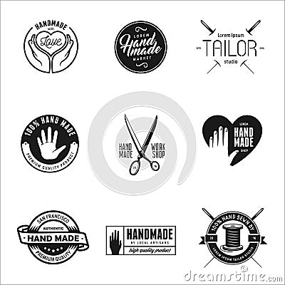 Hand made labels, badges and design elements in vintage style. Vector Illustration