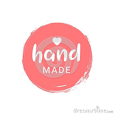 Hand made love logo icon. Circle label handmade stamp round background sticker. Vector Illustration