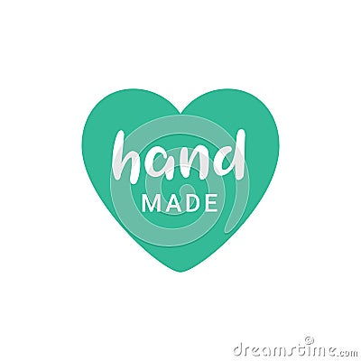 Hand made love logo icon. Circle label handmade stamp round background sticker. Vector Illustration