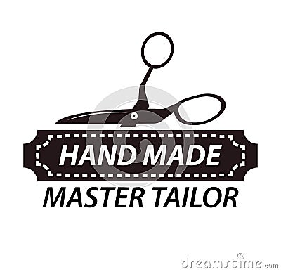 Hand made master tailor logotype design with scissors. Workshop logo Vector Illustration