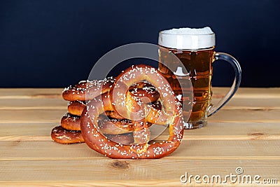 The hand-made pretzels and beer for Octoberfest Stock Photo