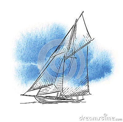 Hand made sketch of yachting and sea. Vector Illustration