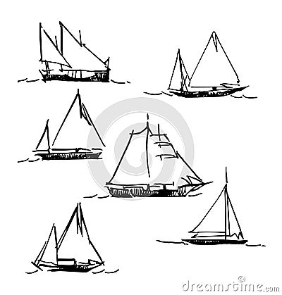 Hand made sketch of yachting and sea. Vector Illustration