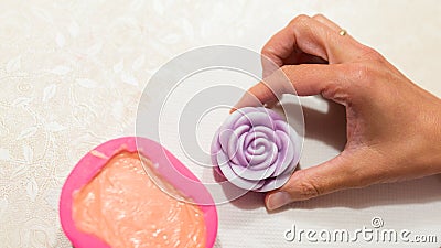 Hand-made soap during art workshops for children Stock Photo