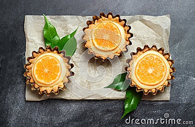 Hand made tart, tartlet with lemon curd Stock Photo