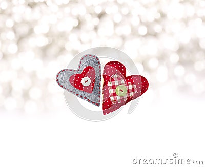 Hand made textile hearts Stock Photo