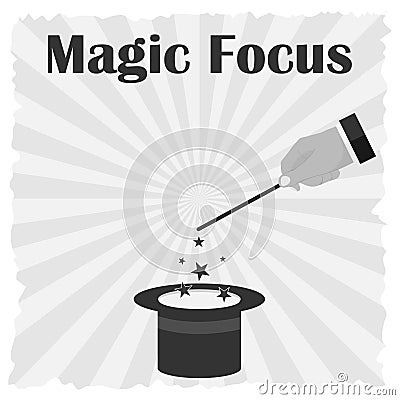 A hand with a magic wand shows focuses. Vintage posters focuses Cartoon Illustration