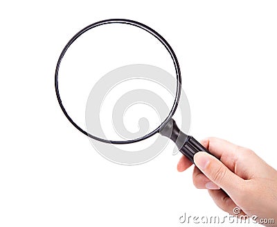 Hand with magnifying glass Stock Photo