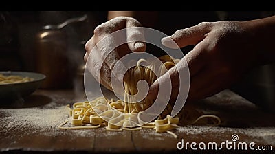 Hand making fresh Italian pasta Stock Photo