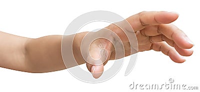 Hand of male or female try to reach something Stock Photo