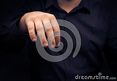 Hand man holding gadget something disgusting Stock Photo