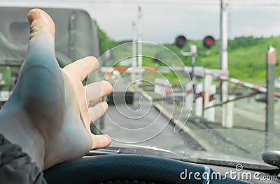 Man outraged by the situation that did not have time to ride the move Stock Photo