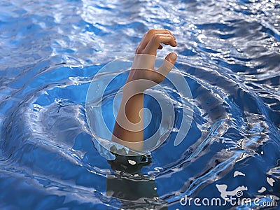 Hand of a man sinking in the water Stock Photo