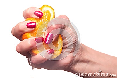 Hand with manicured nails painted a deep glossy red Stock Photo