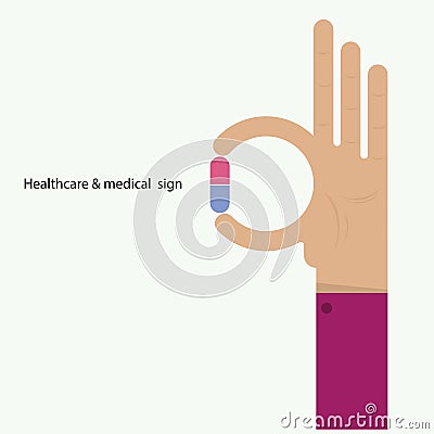 Hand and medicine icon. Health care and medical help icon. Vector Illustration