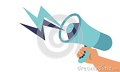 Hand with megaphone and business announce marketing communication. Speaker message advertisement vector illustration. Loudspeaker Vector Illustration