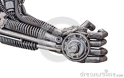 Hand of Metallic cyber or robot made from Mechanical ratchets Stock Photo