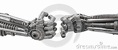 Hand of Metallic cyber or robot made from Mechanical ratchets Stock Photo