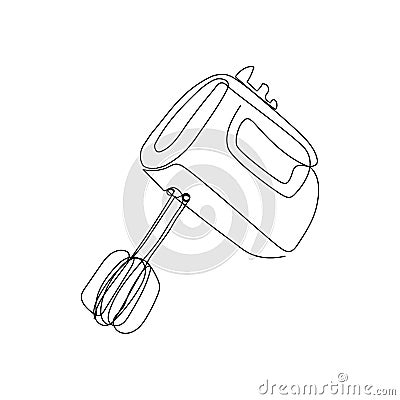 Hand mixer continuous line drawing. One line art of home appliance, kitchen, electrical, food processor, spar. Vector Illustration
