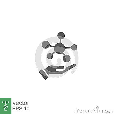 Hand molecule glyph icon, biology evolution, collagen, protein amino atom, social technology Vector Illustration